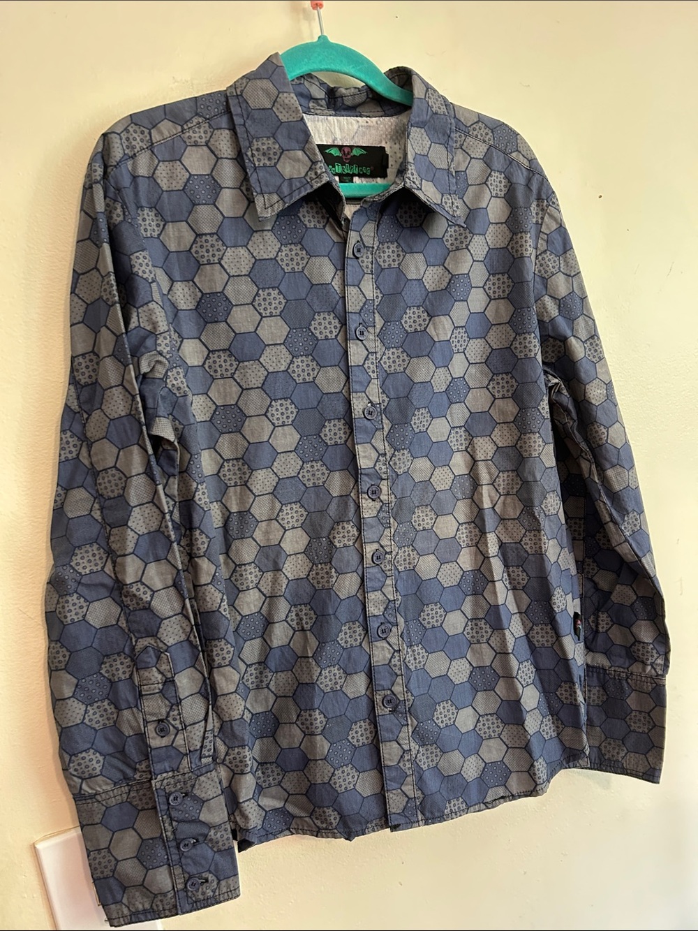 Tripp NYC Navy & Gray Hexagon-Print Long Sleeve Button-Down Shirt
